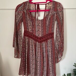 Bohemian Red Patterned Dress NWOT Hollister XS